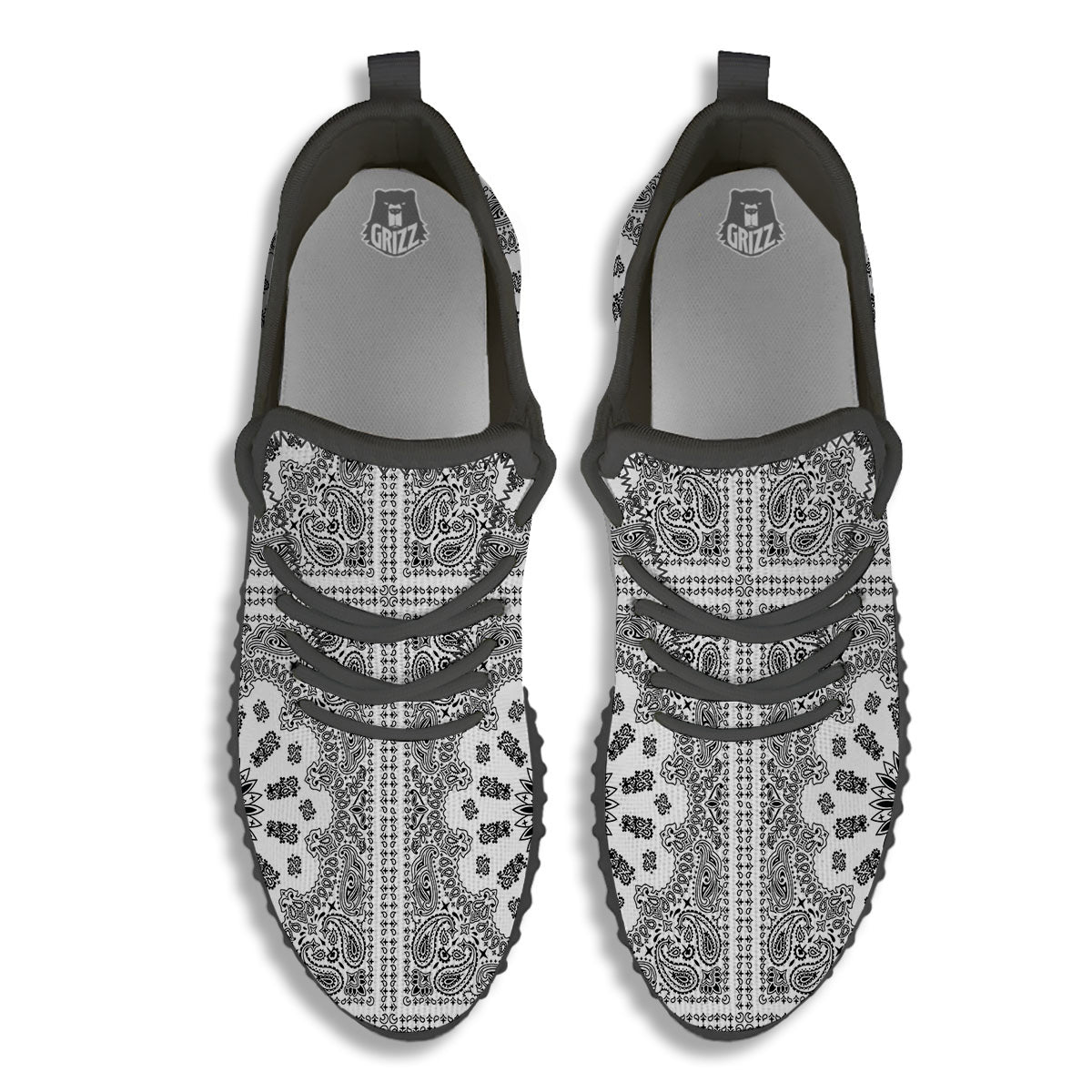 Bandana White And Black Paisley Print Pattern Black Walking Shoes-grizzshop