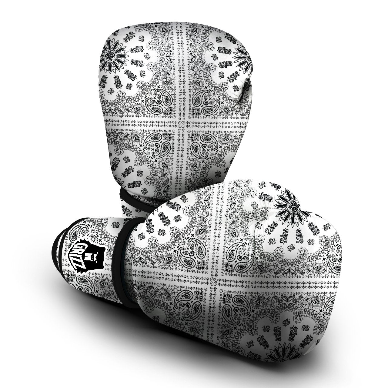 Bandana White And Black Paisley Print Pattern Boxing Gloves-grizzshop