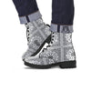 Bandana White And Black Paisley Print Pattern Leather Boots-grizzshop