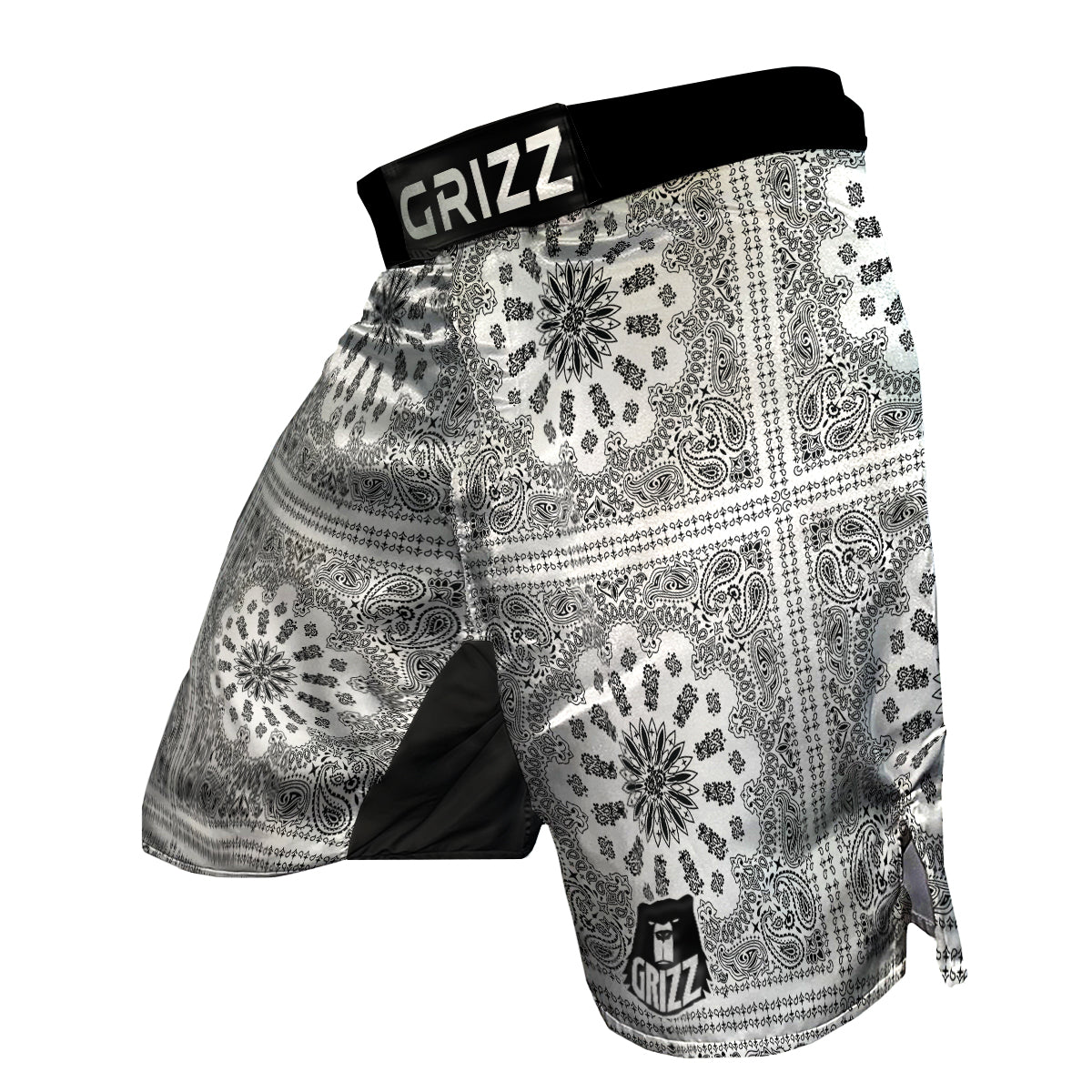 Bandana White And Black Paisley Print Pattern MMA Shorts-grizzshop