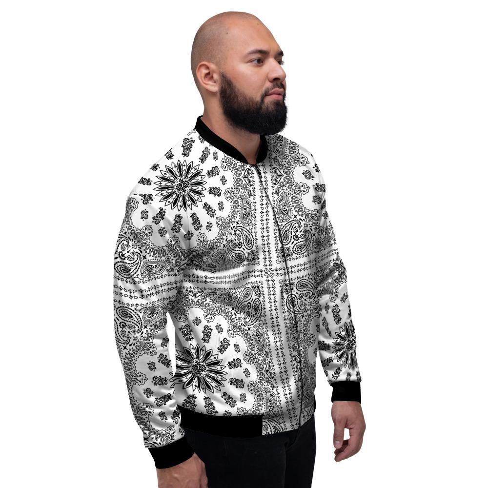 Bandana White And Black Paisley Print Pattern Men's Bomber Jacket-grizzshop
