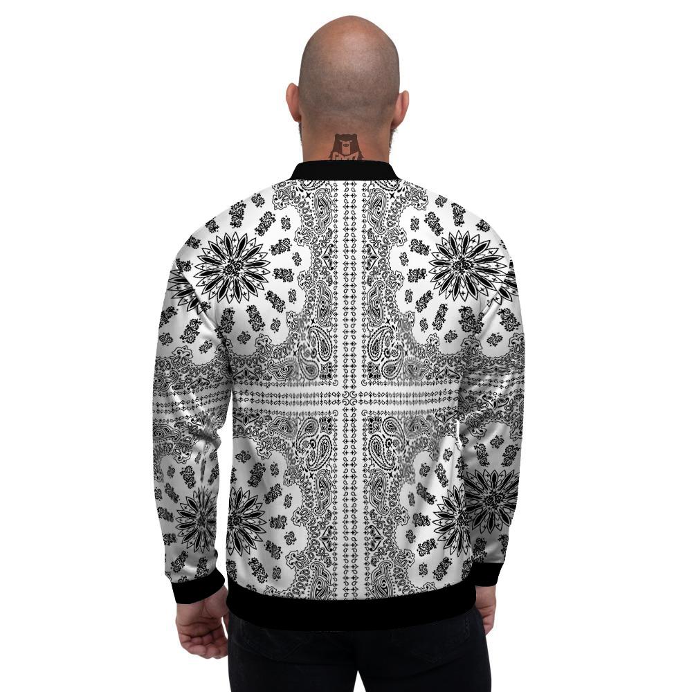 Bandana White And Black Paisley Print Pattern Men's Bomber Jacket-grizzshop