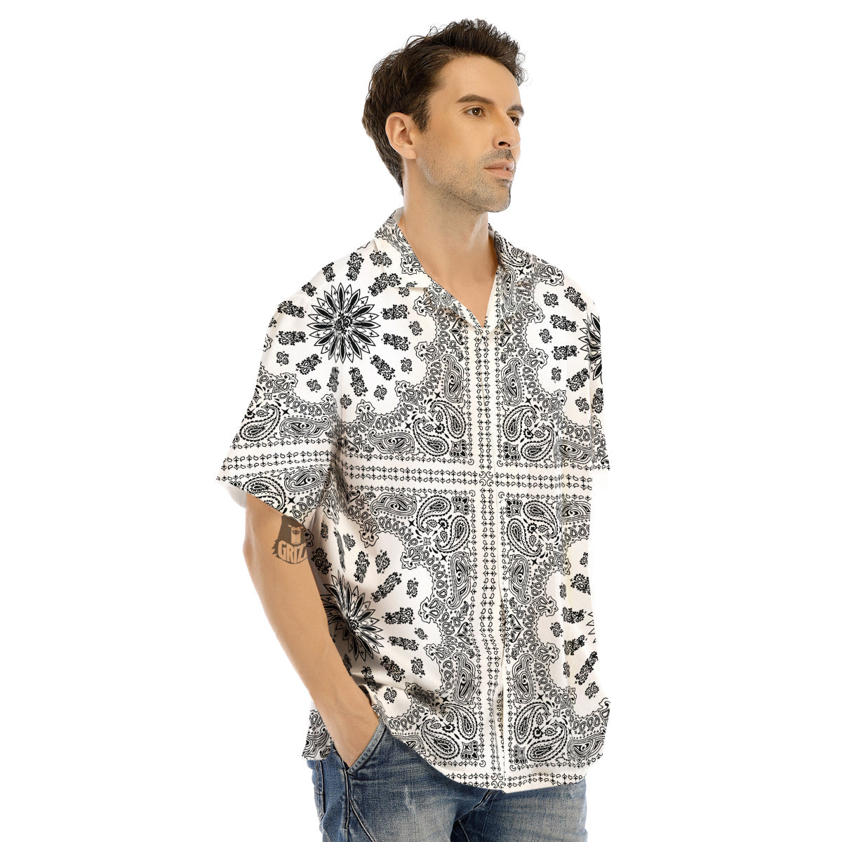 Bandana White And Black Paisley Print Pattern Men's Hawaiian Shirt-grizzshop