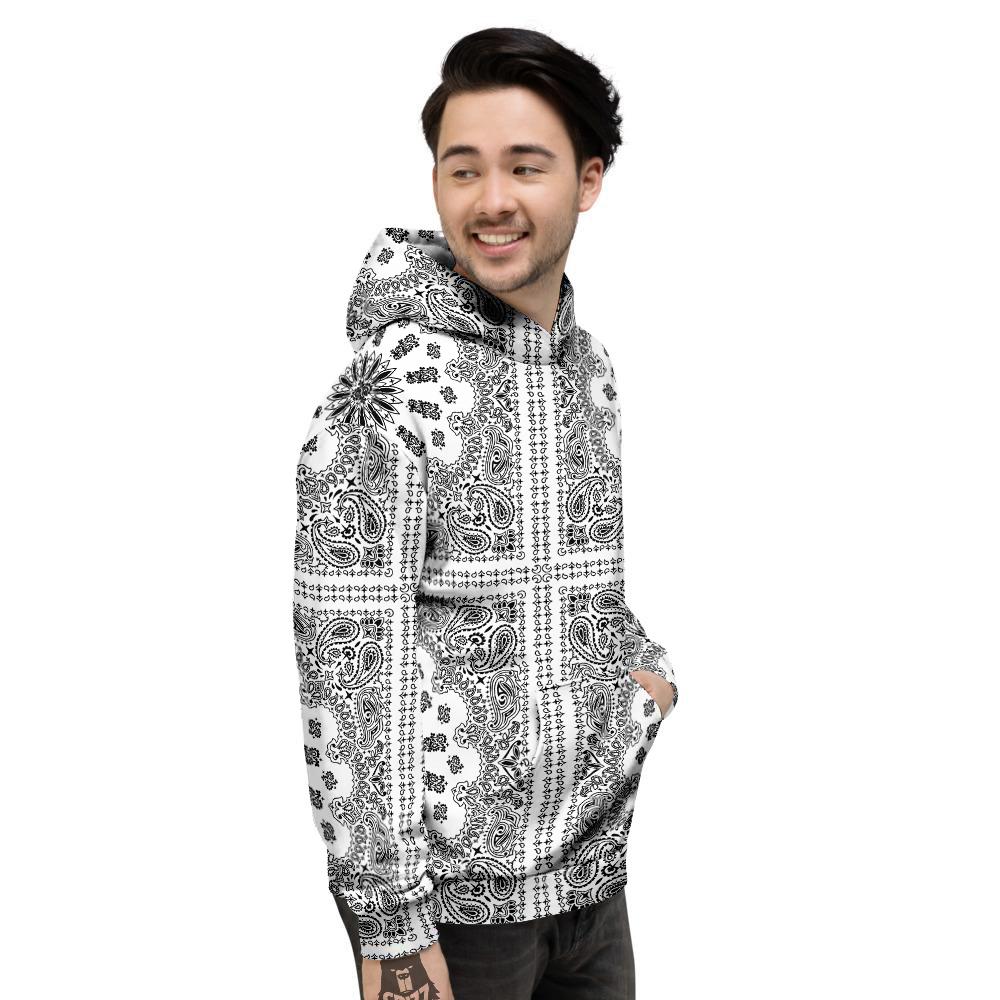 Bandana White And Black Paisley Print Pattern Men's Hoodie-grizzshop