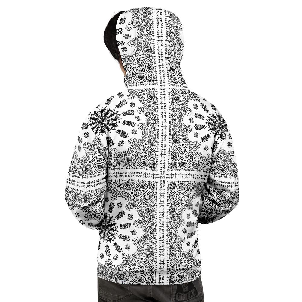 Bandana White And Black Paisley Print Pattern Men's Hoodie-grizzshop