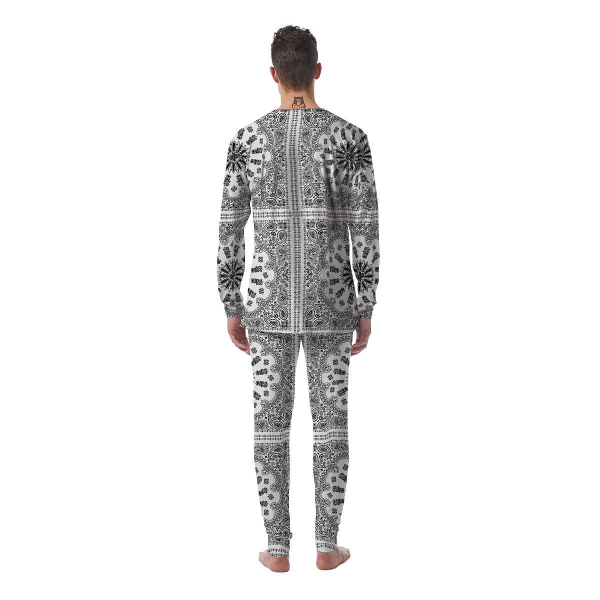 Bandana White And Black Paisley Print Pattern Men's Pajamas-grizzshop