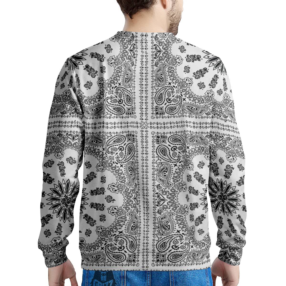 Bandana White And Black Paisley Print Pattern Men's Sweatshirt-grizzshop