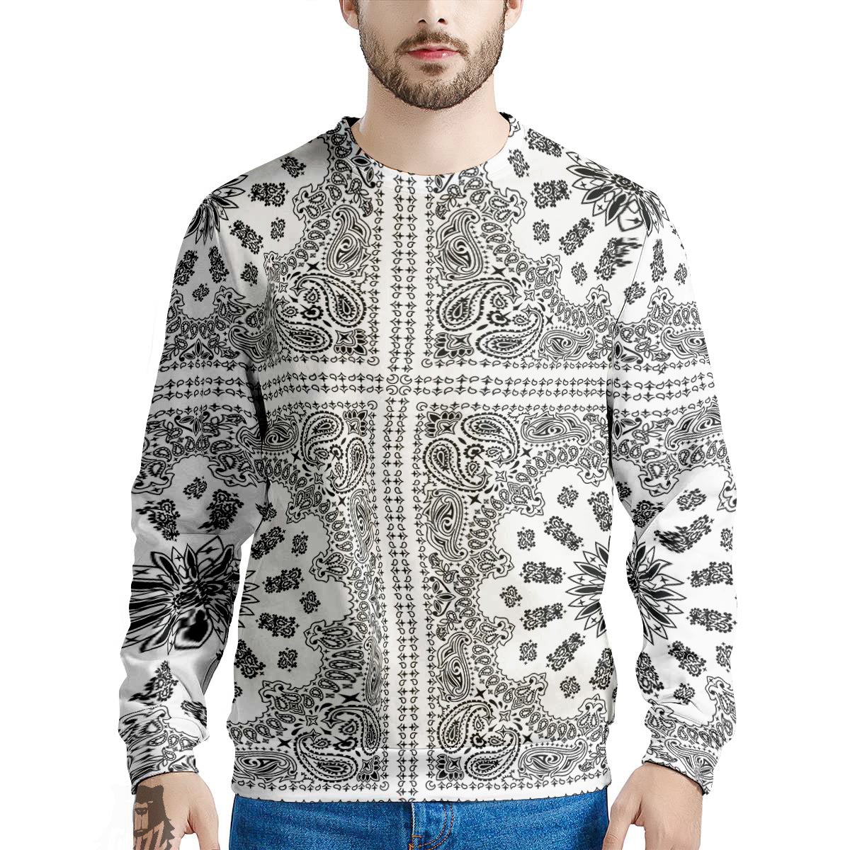 Bandana White And Black Paisley Print Pattern Men's Sweatshirt-grizzshop