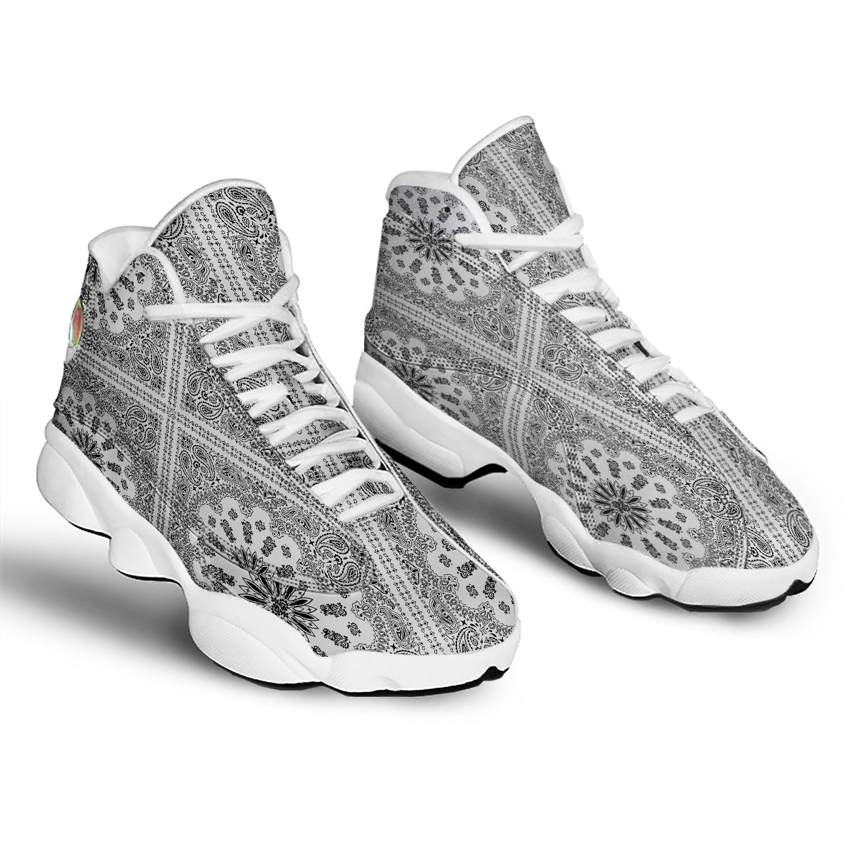 Bandana White And Black Paisley Print Pattern White Basketball Shoes-grizzshop