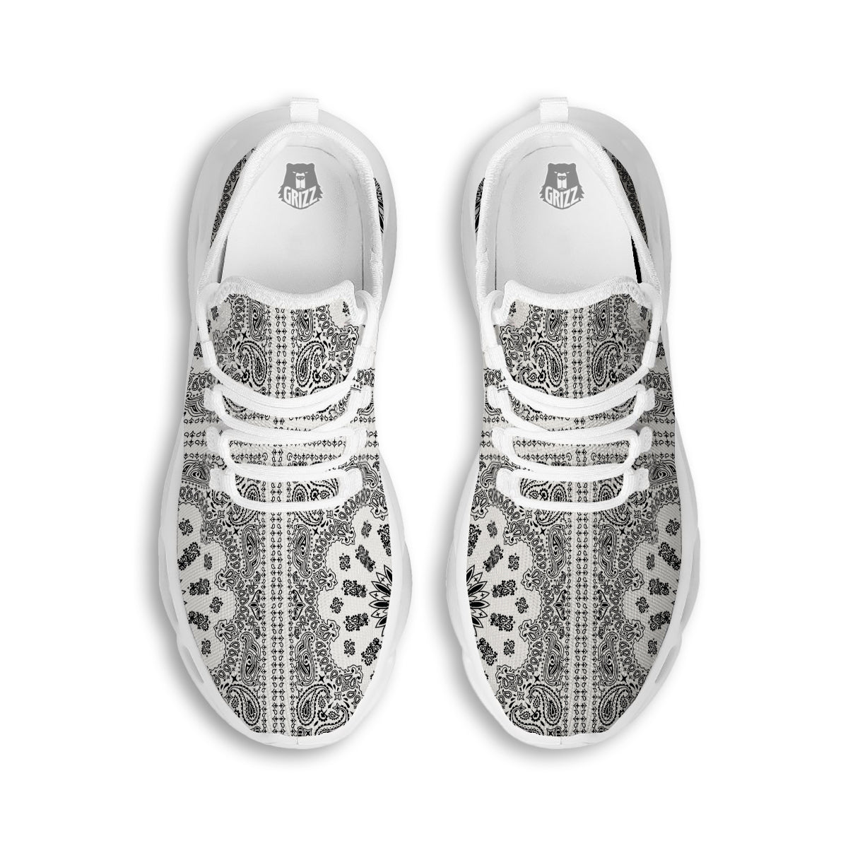 Bandana White And Black Paisley Print Pattern White Running Shoes-grizzshop