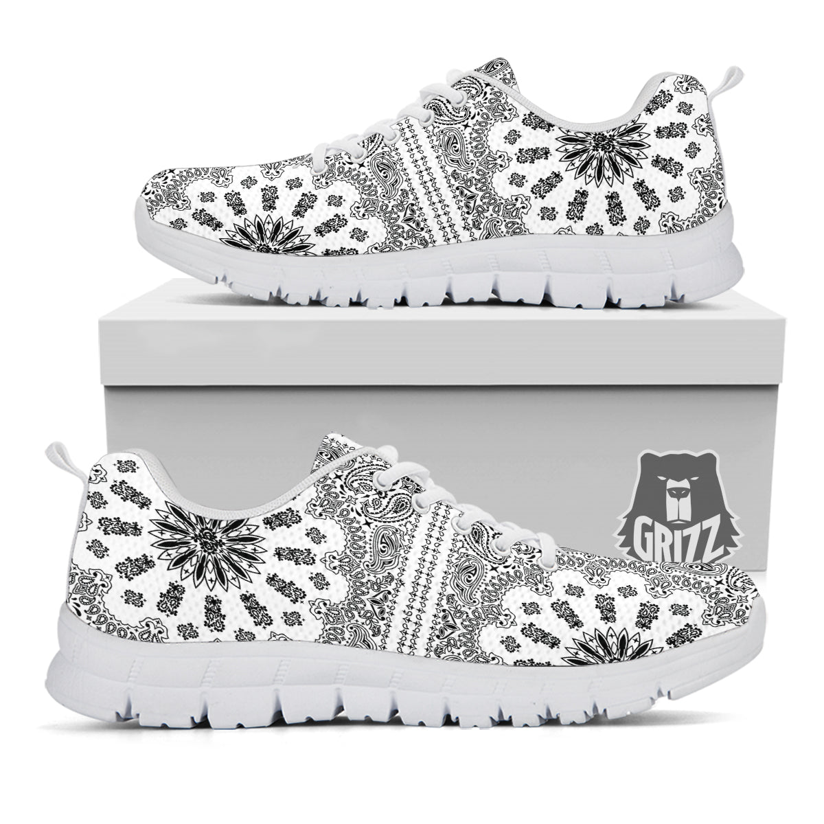 Bandana White And Black Paisley Print Pattern White Sneaker-grizzshop