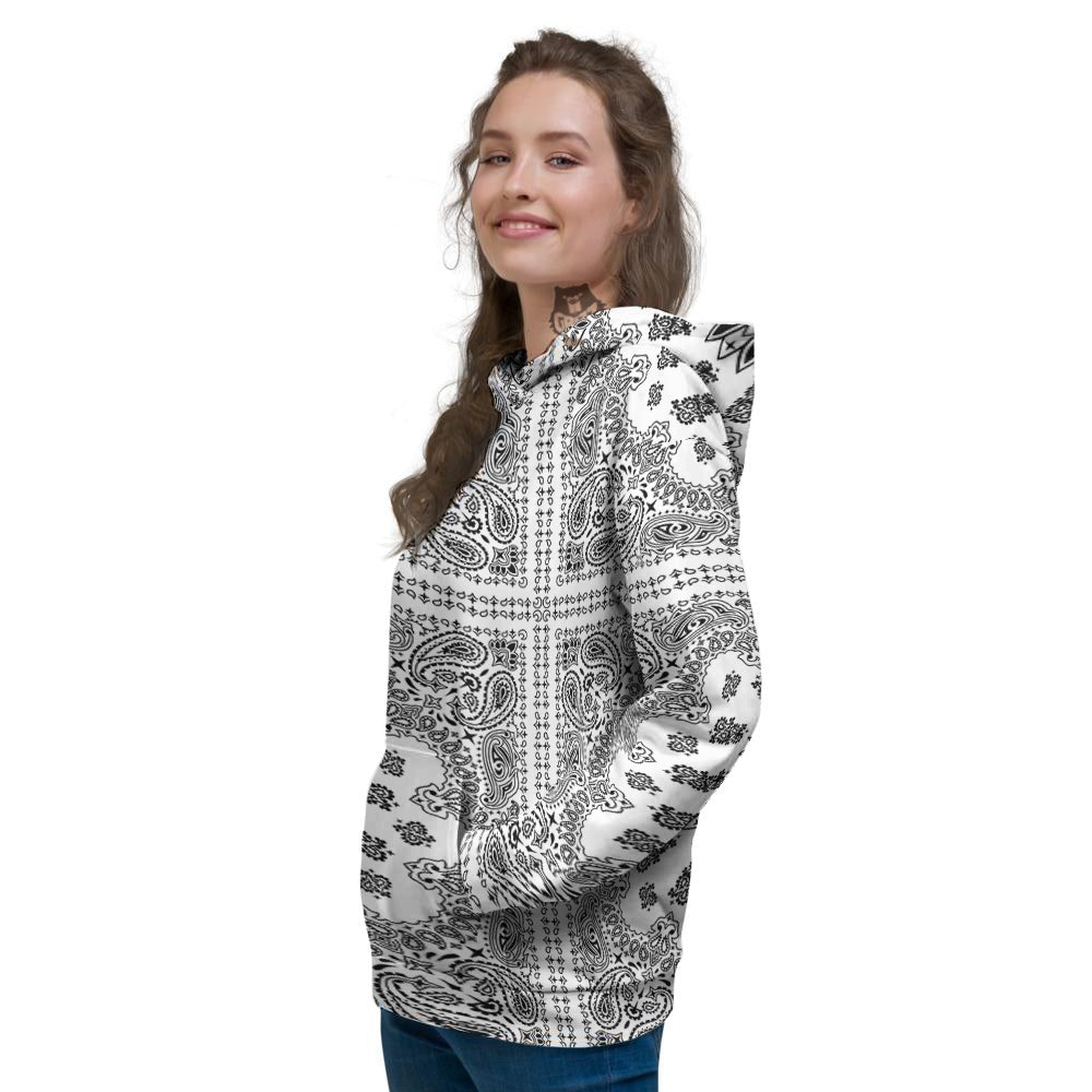 Bandana White And Black Paisley Print Pattern Women's Hoodie-grizzshop