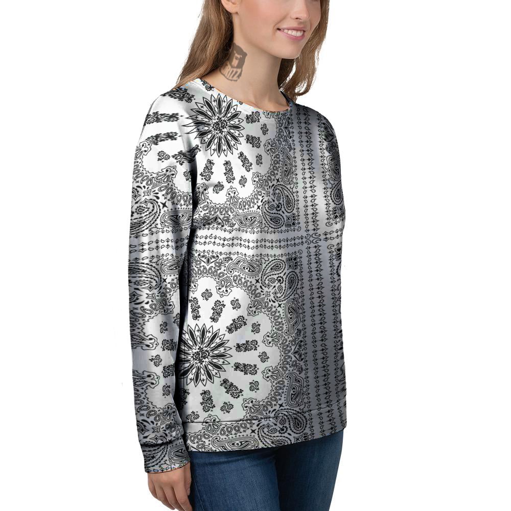 Bandana White And Black Paisley Print Pattern Women's Sweatshirt-grizzshop