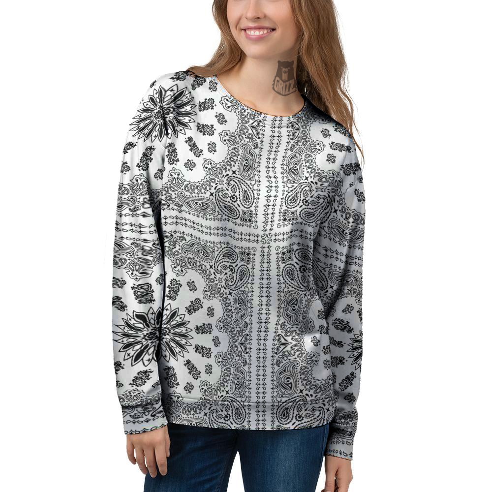 Bandana White And Black Paisley Print Pattern Women's Sweatshirt-grizzshop