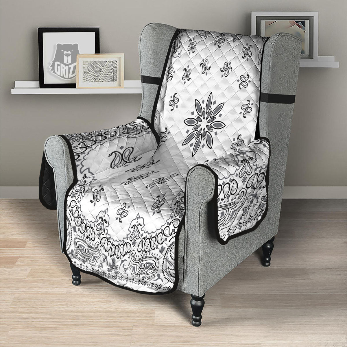 Bandana White And Black Print Armchair Protector-grizzshop