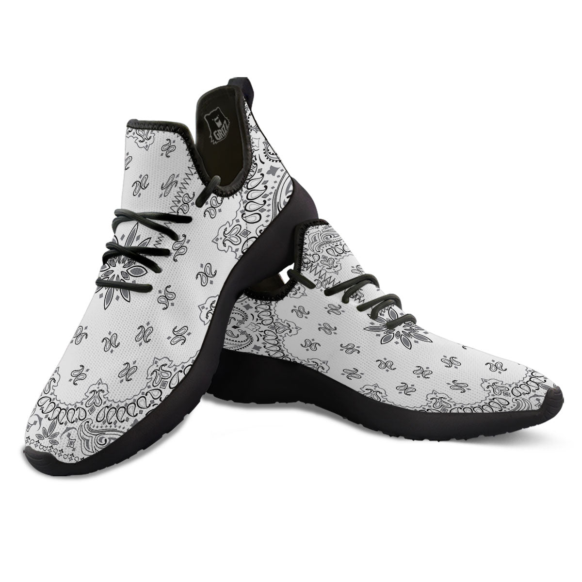 Bandana White And Black Print Black Athletic Shoes-grizzshop