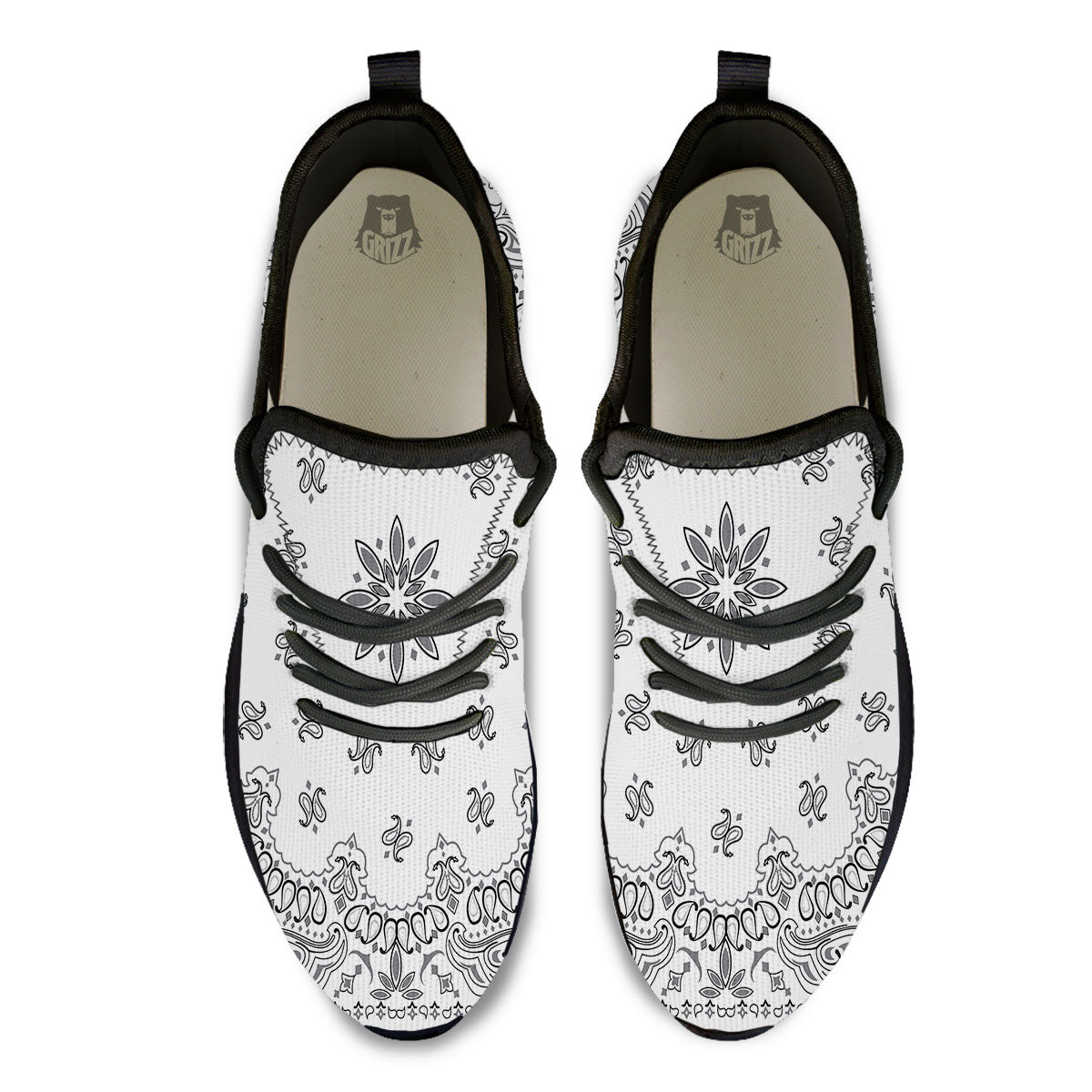 Bandana White And Black Print Black Athletic Shoes-grizzshop