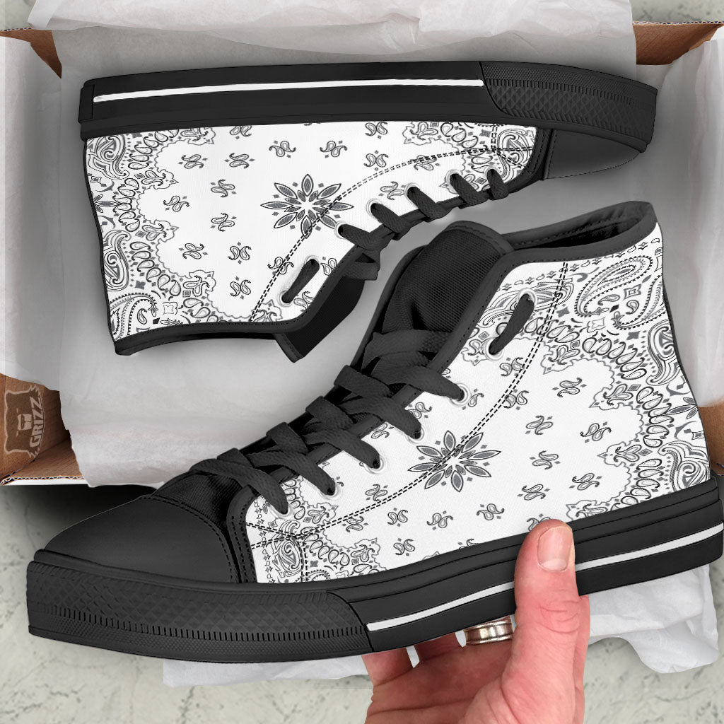 Bandana White And Black Print Black High Top Shoes-grizzshop