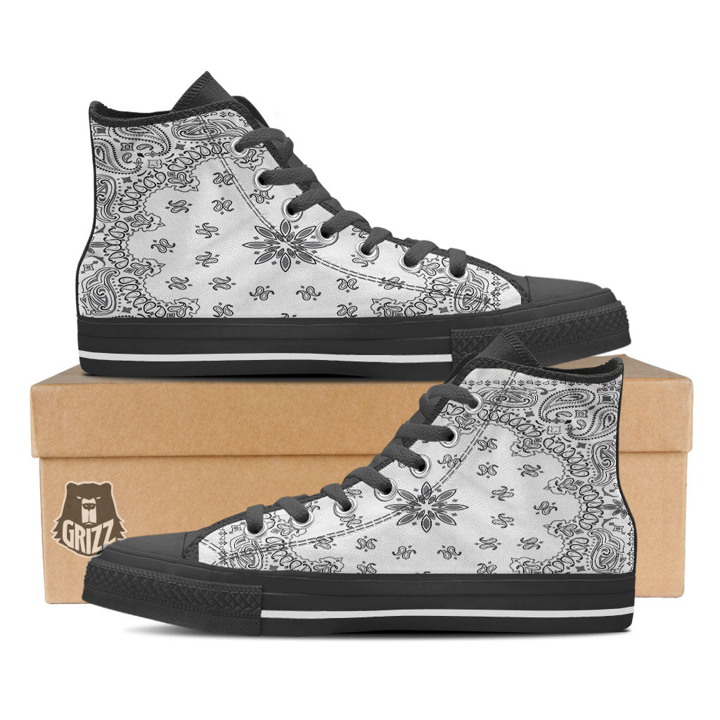 Bandana White And Black Print Black High Top Shoes-grizzshop