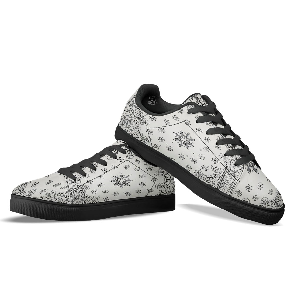 Bandana White And Black Print Black Low Top Sneakers-grizzshop