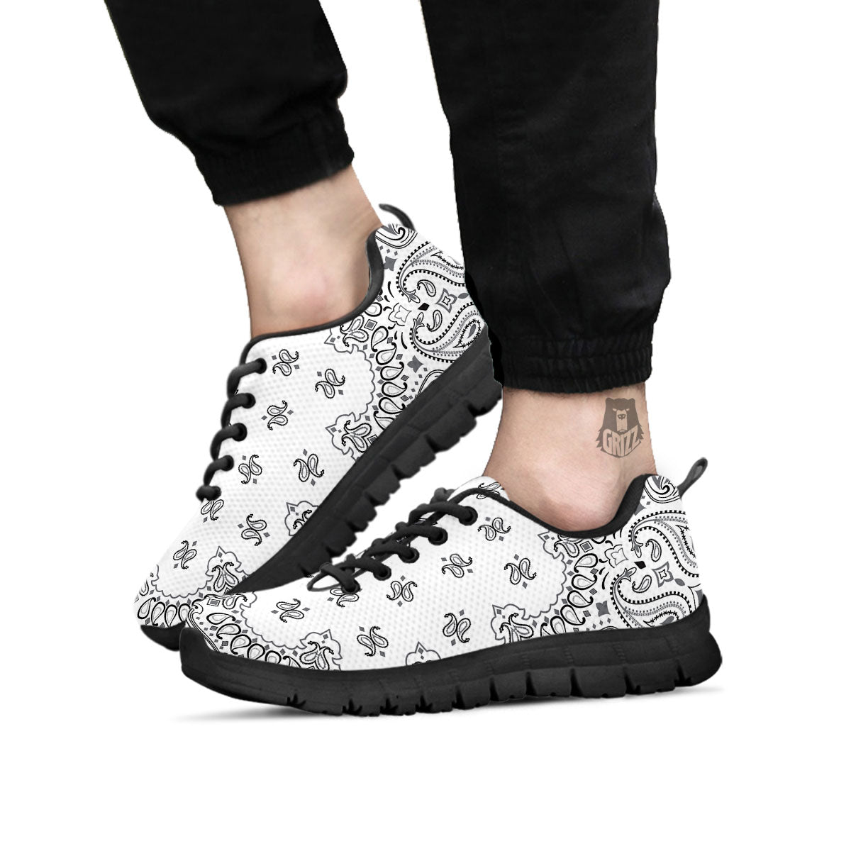 Bandana White And Black Print Black Sneaker-grizzshop