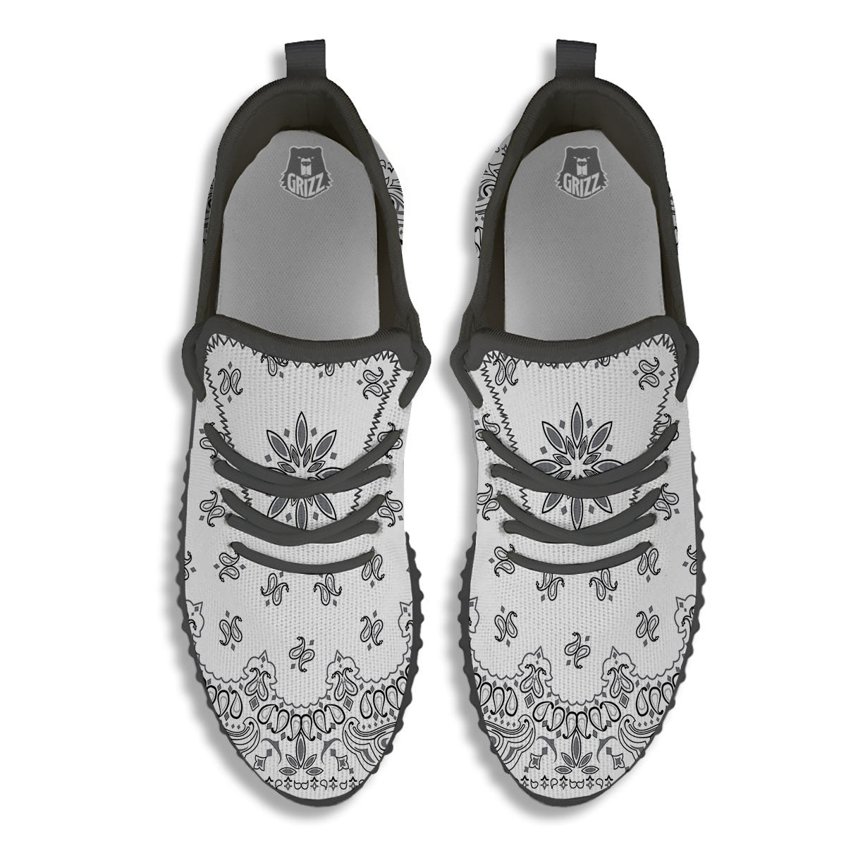 Bandana White And Black Print Black Walking Shoes-grizzshop