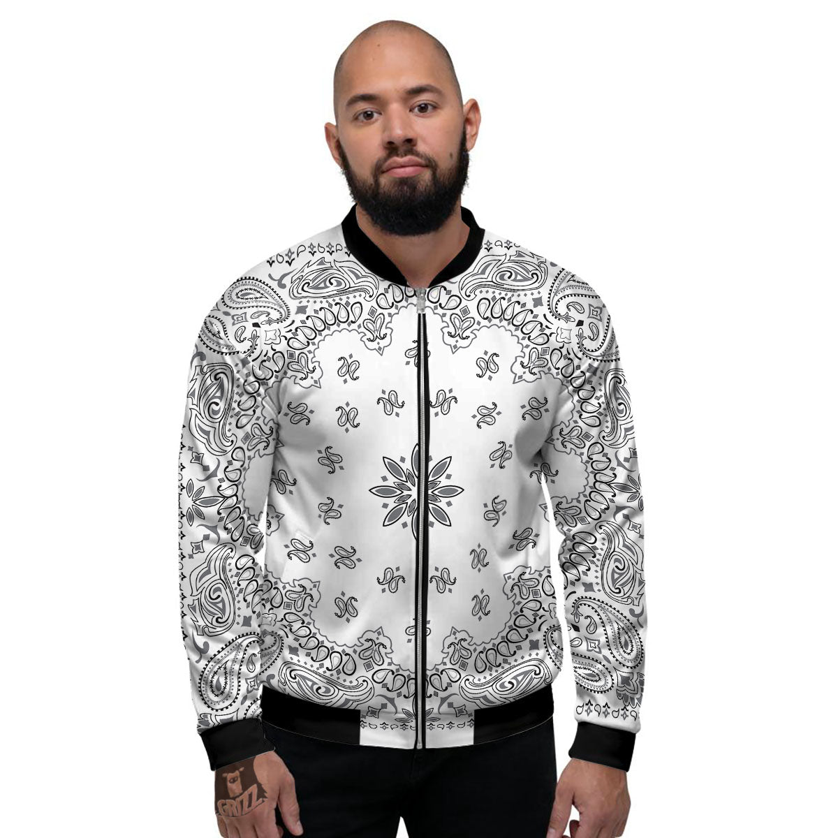 Bandana White And Black Print Men's Bomber Jacket-grizzshop