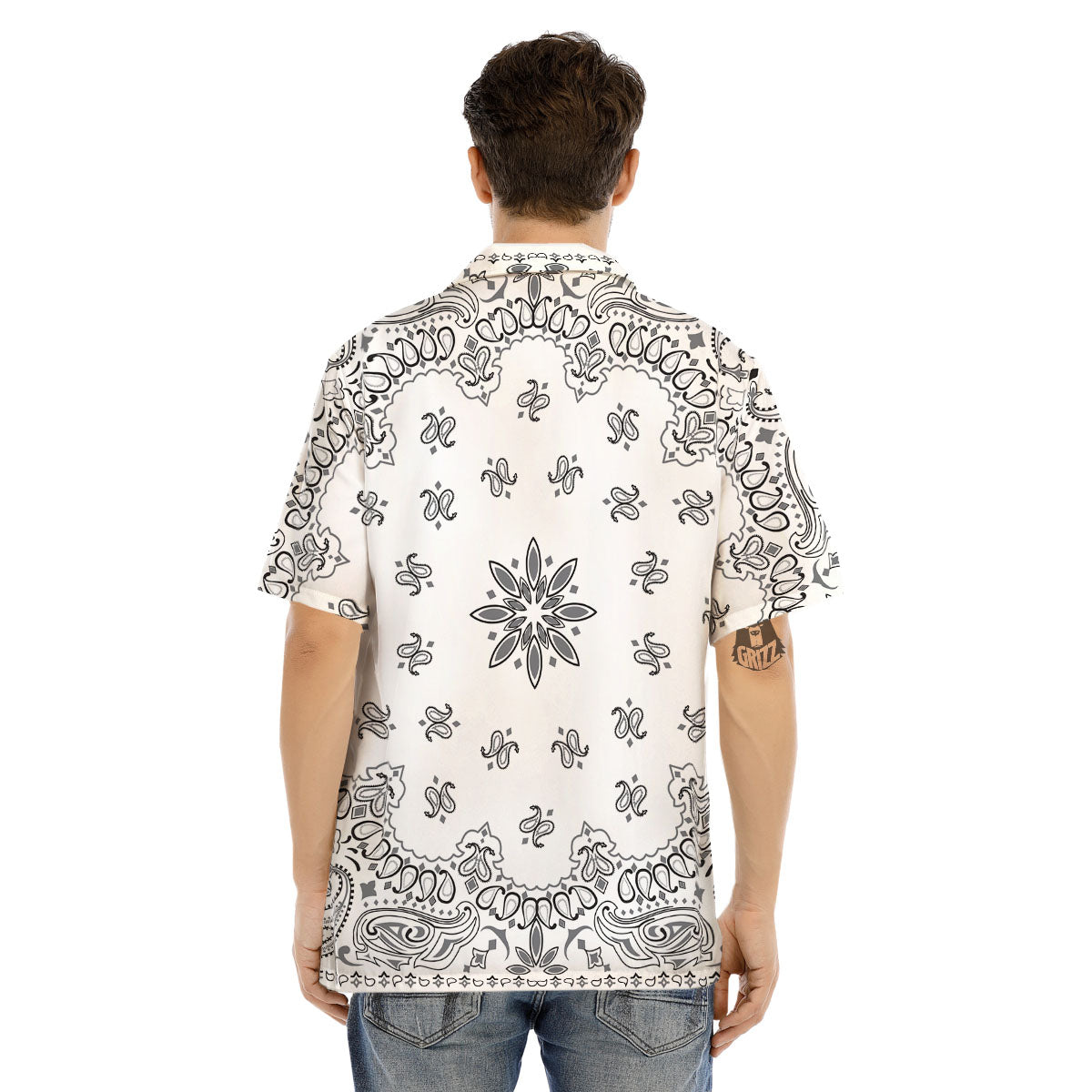 Bandana White And Black Print Men's Hawaiian Shirt-grizzshop