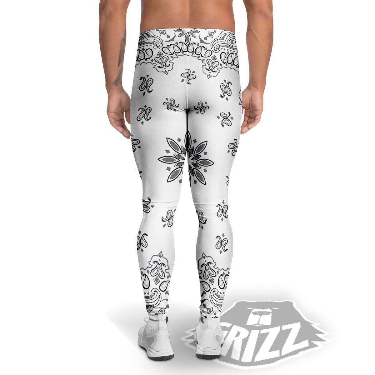 Bandana White And Black Print Men's Leggings-grizzshop