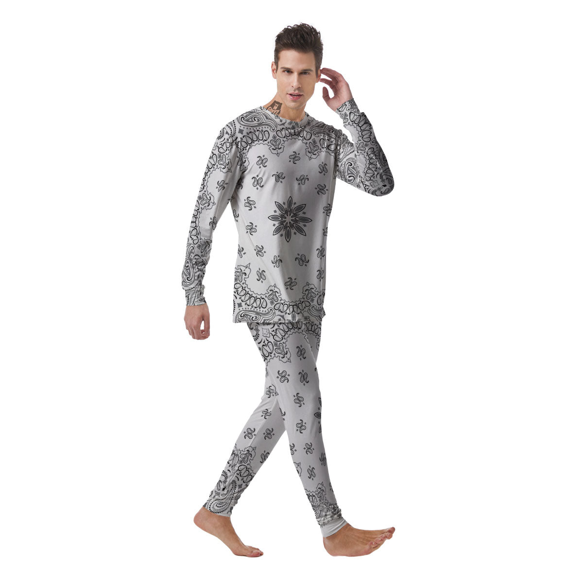 Bandana White And Black Print Men's Pajamas-grizzshop