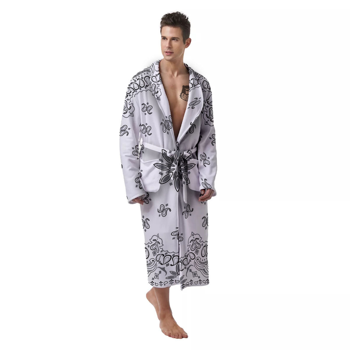 Bandana White And Black Print Men's Robe-grizzshop