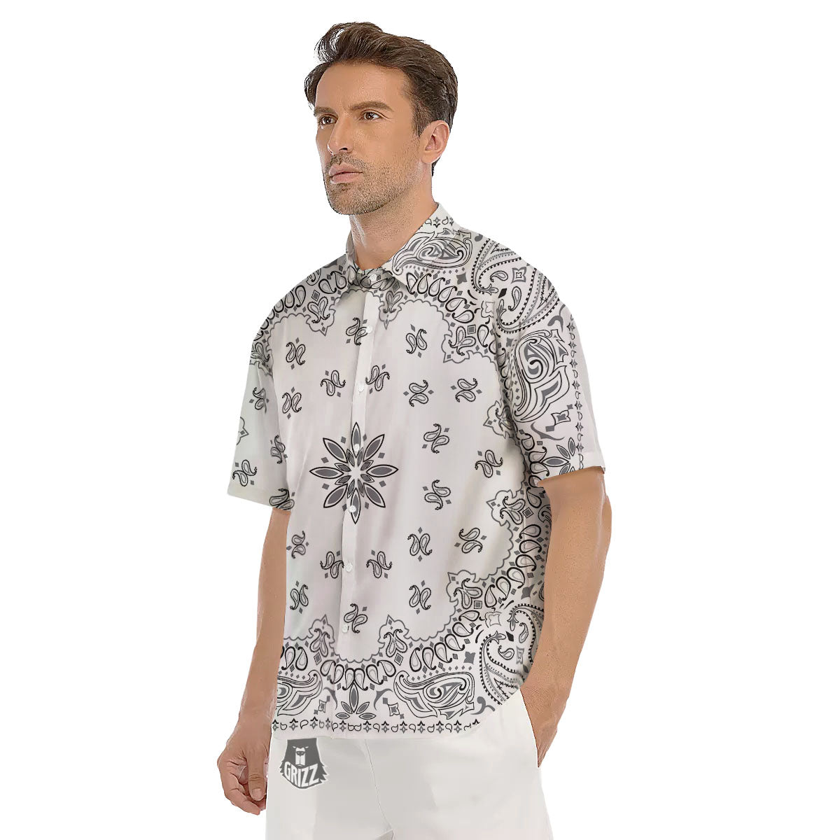 Bandana White And Black Print Men's Short Sleeve Shirts-grizzshop