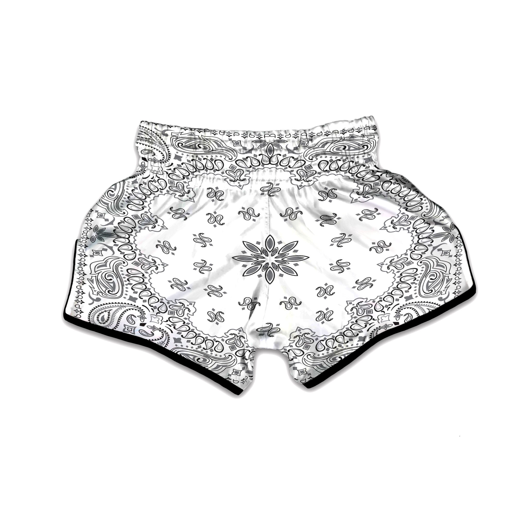 Bandana White And Black Print Muay Thai Boxing Shorts-grizzshop