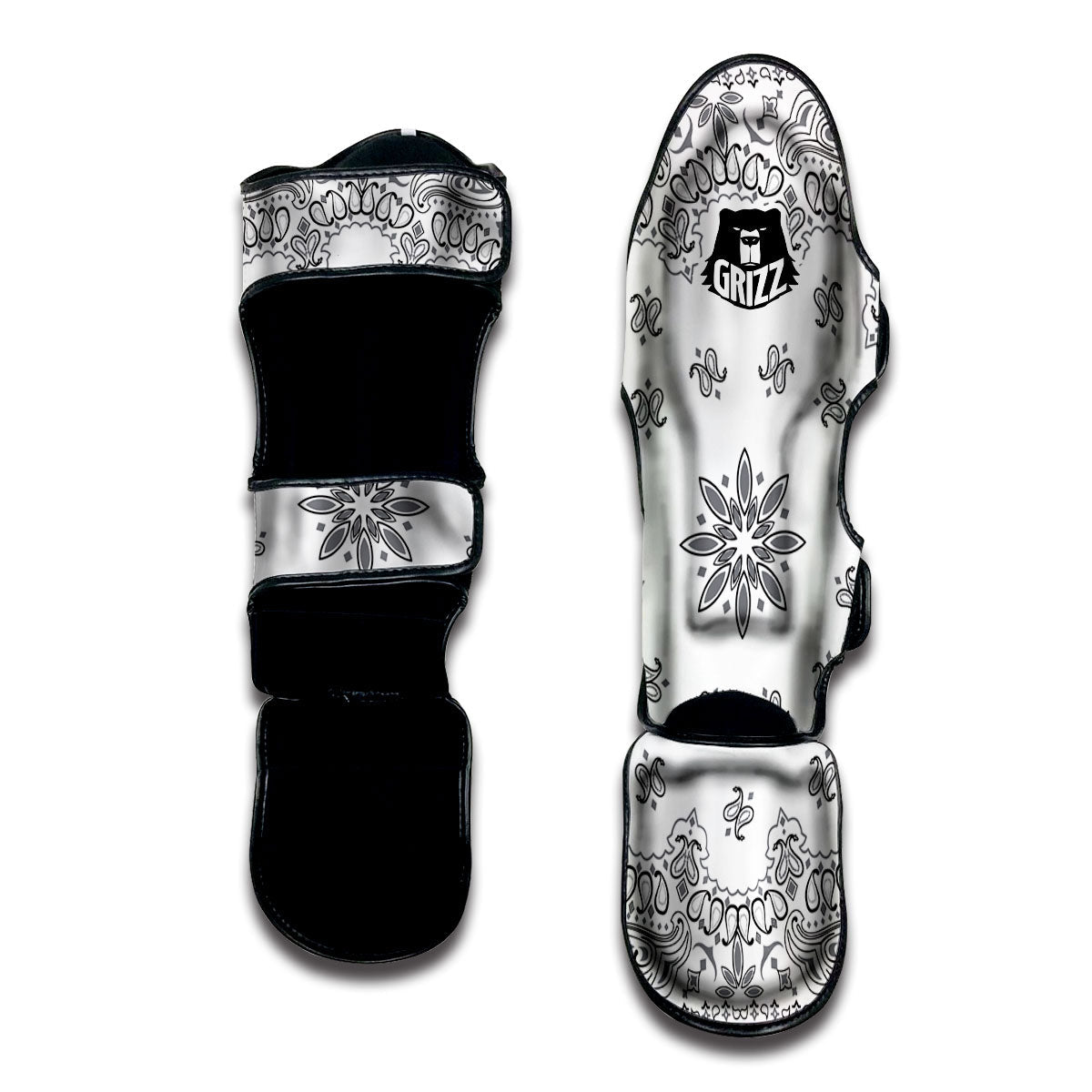 Bandana White And Black Print Muay Thai Shin Guards-grizzshop