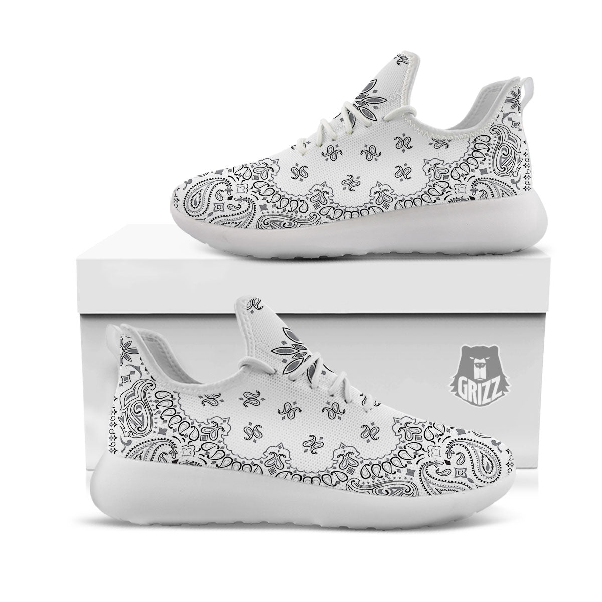 Bandana White And Black Print White Athletic Shoes-grizzshop