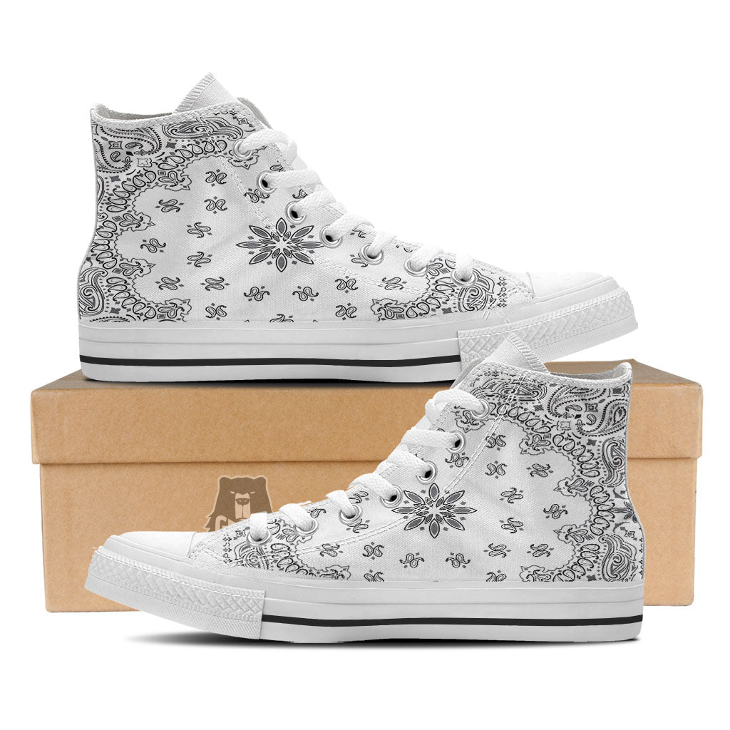 Bandana White And Black Print White High Top Shoes-grizzshop