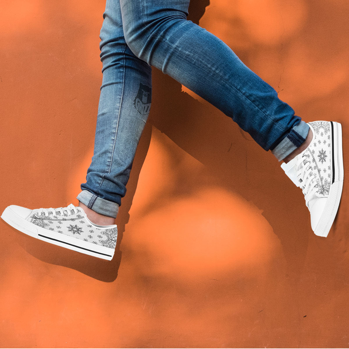 Bandana White And Black Print White Low Top Shoes-grizzshop