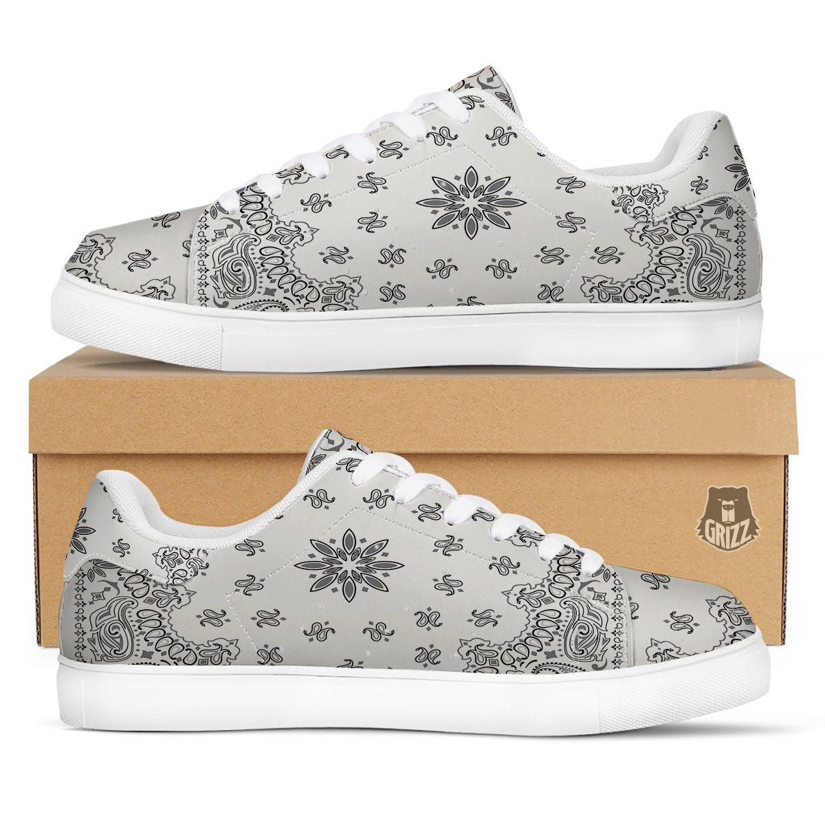 Bandana White And Black Print White Low Top Sneakers-grizzshop