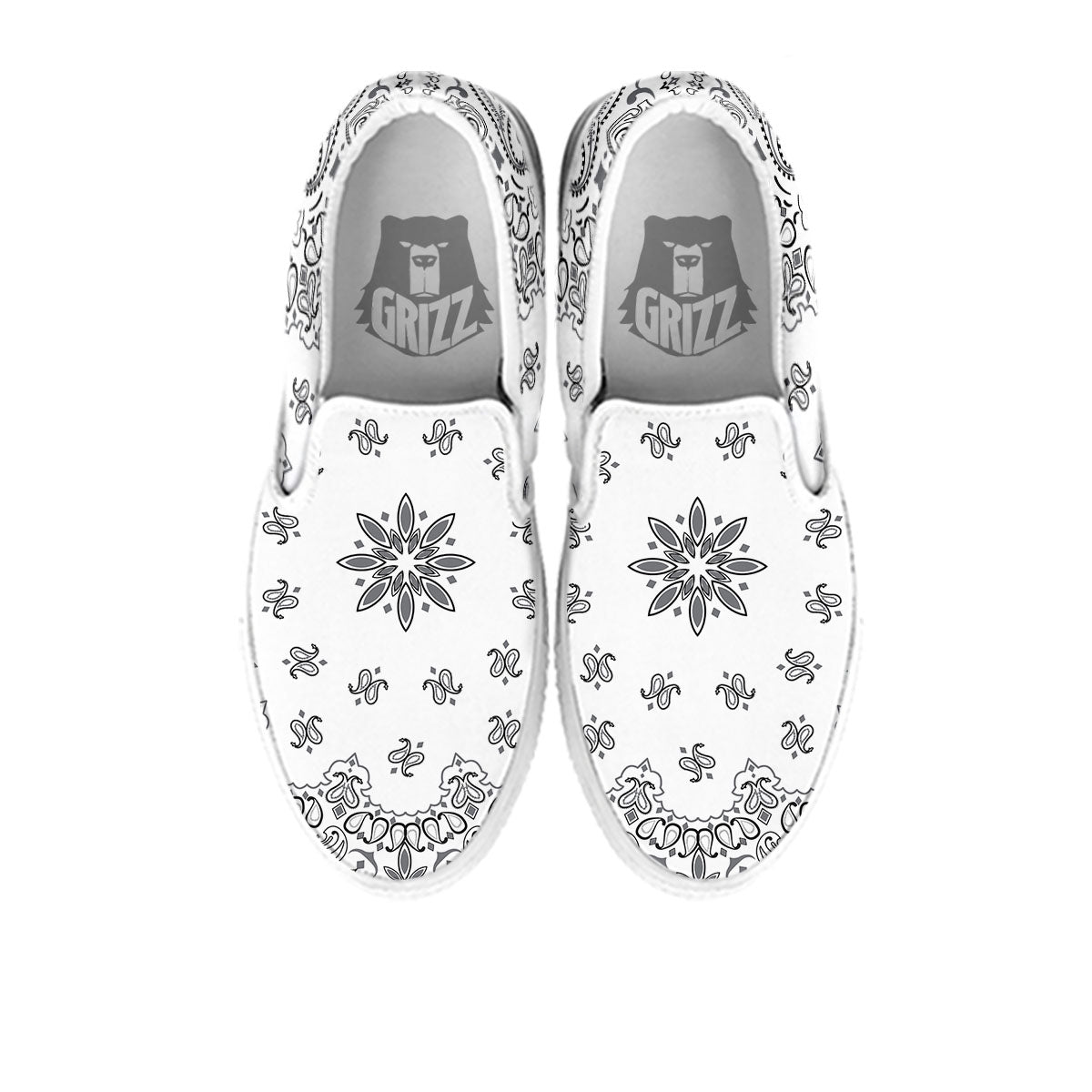 Bandana White And Black Print White Slip On Shoes-grizzshop