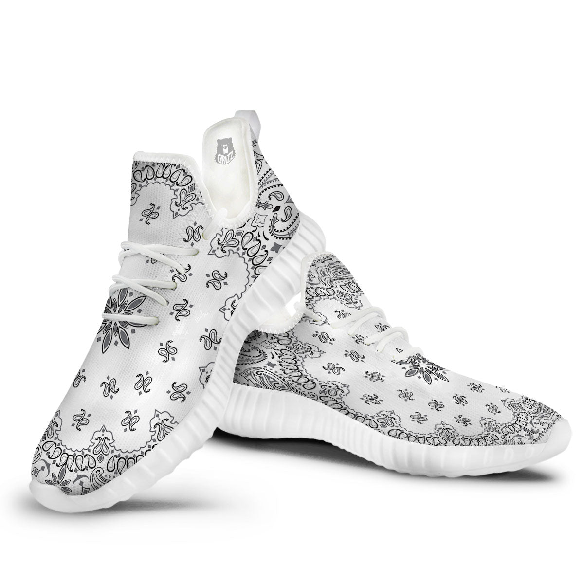 Bandana White And Black Print White Walking Shoes-grizzshop