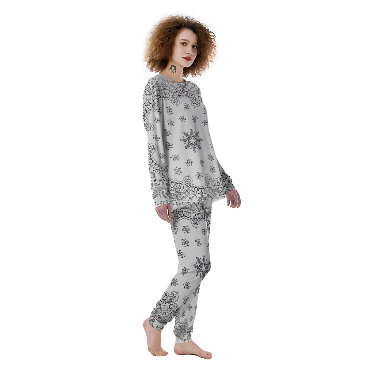 Bandana White And Black Print Women's Pajamas-grizzshop