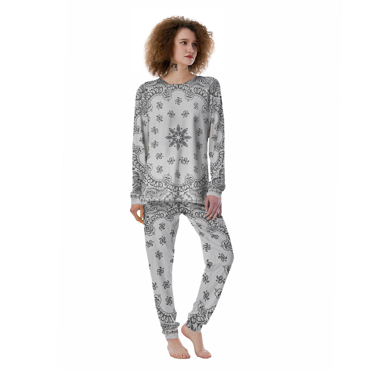 Bandana White And Black Print Women's Pajamas-grizzshop