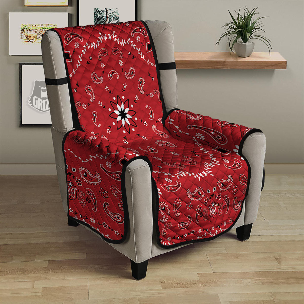 Bandana White And Red Print Armchair Protector-grizzshop