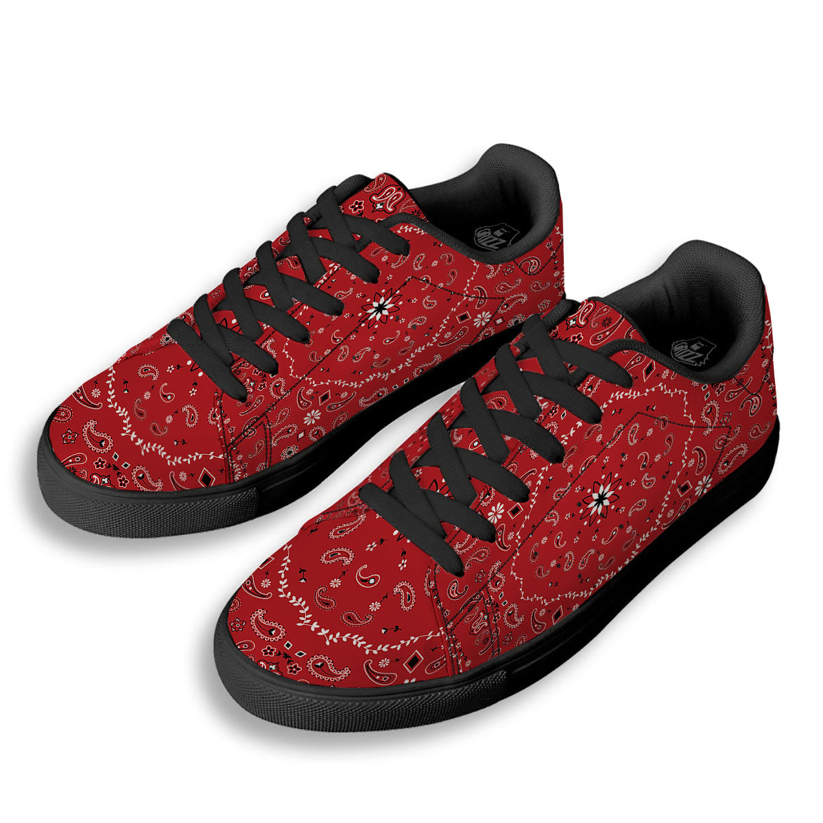 Bandana White And Red Print Black Low Top Sneakers-grizzshop