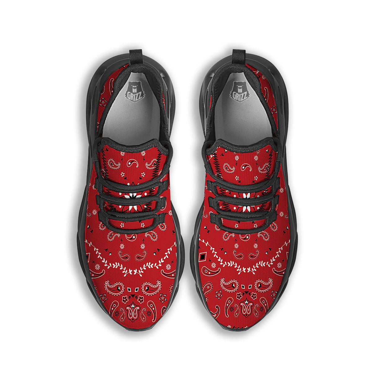 Bandana White And Red Print Black Running Shoes-grizzshop