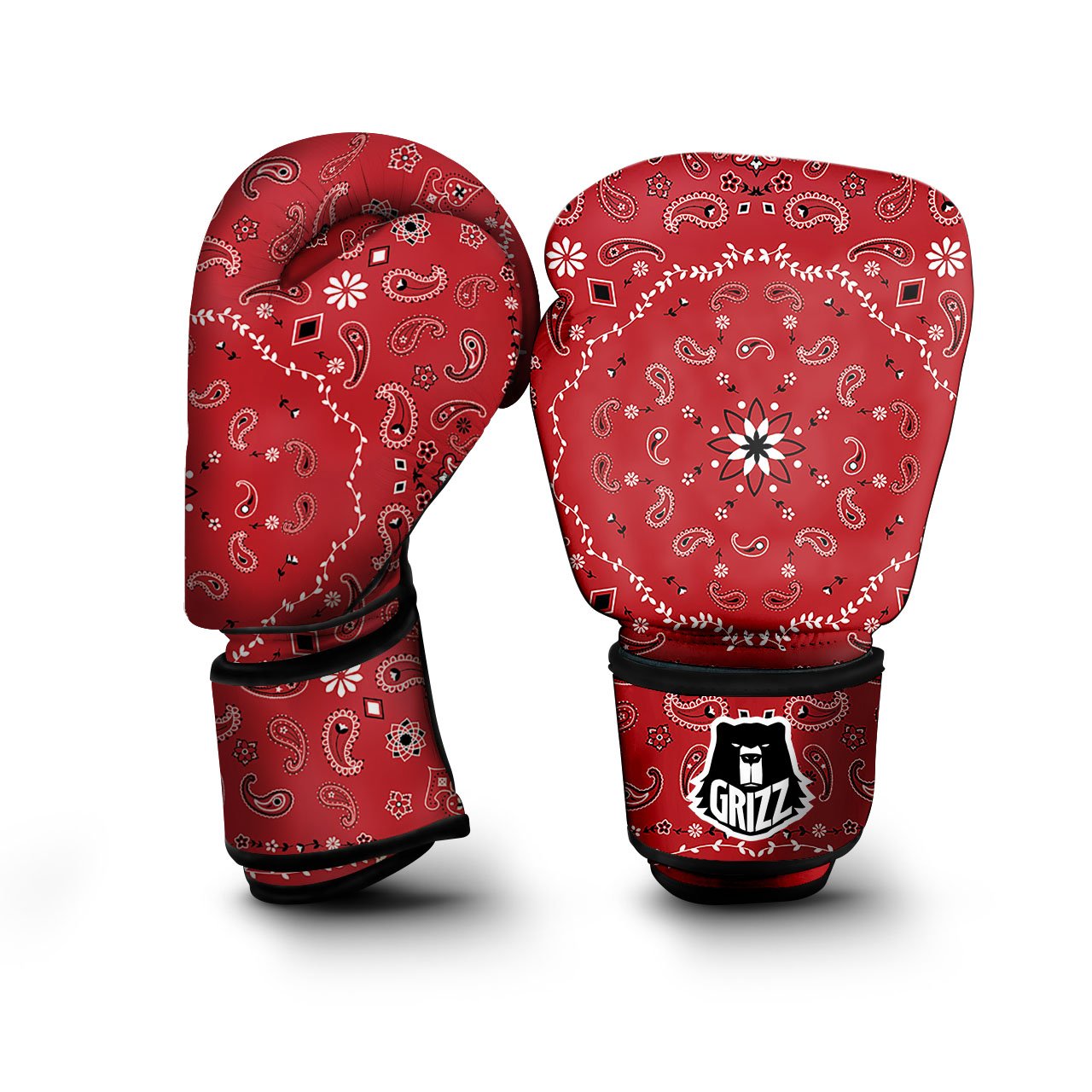 Bandana White And Red Print Boxing Gloves-grizzshop