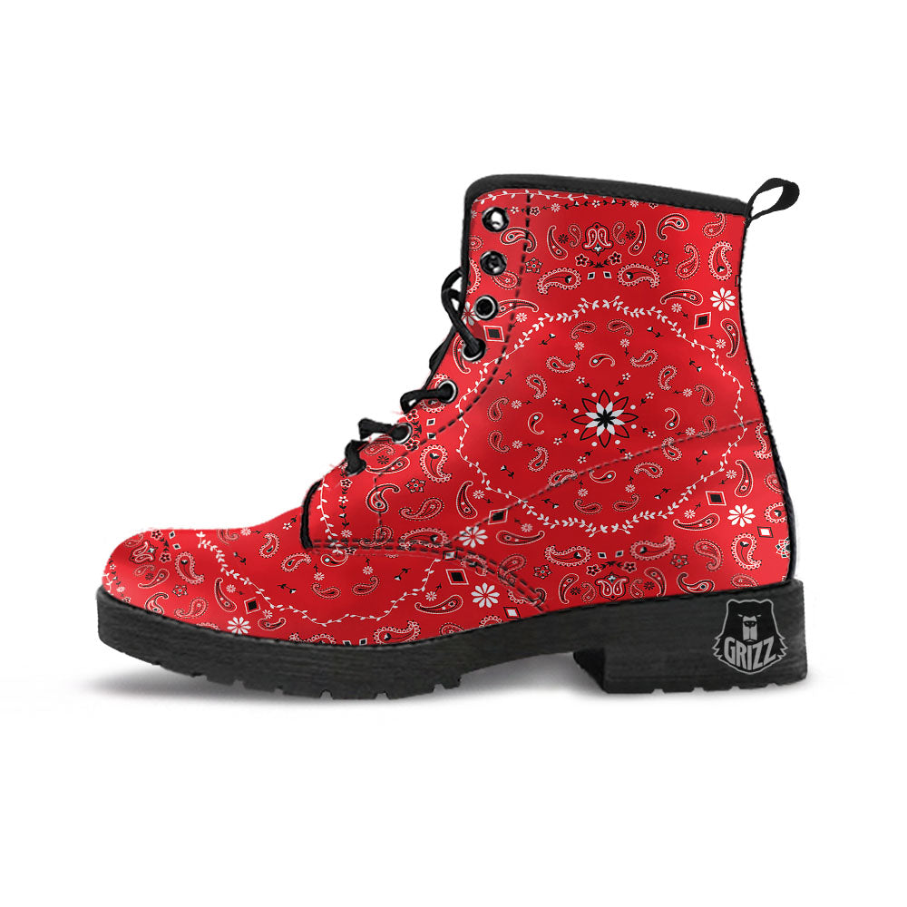 Bandana White And Red Print Leather Boots-grizzshop