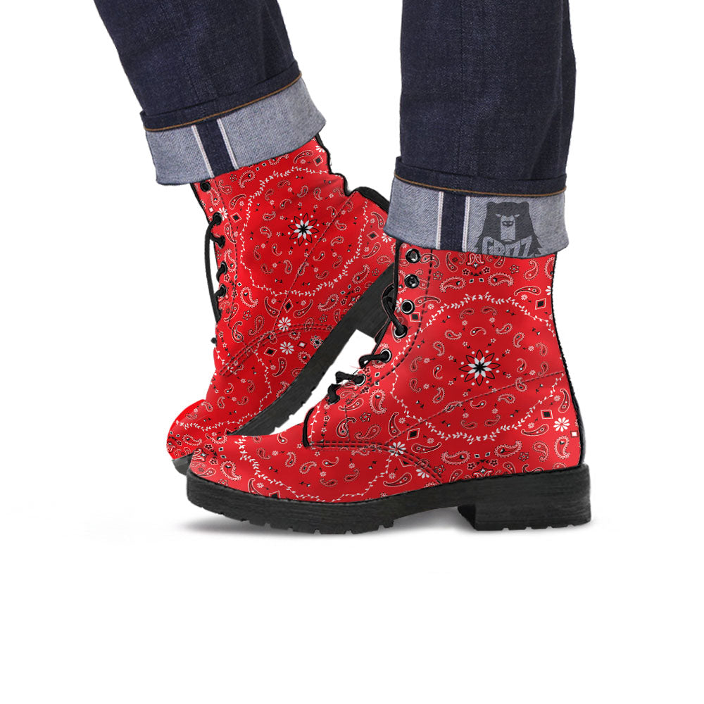 Bandana White And Red Print Leather Boots-grizzshop