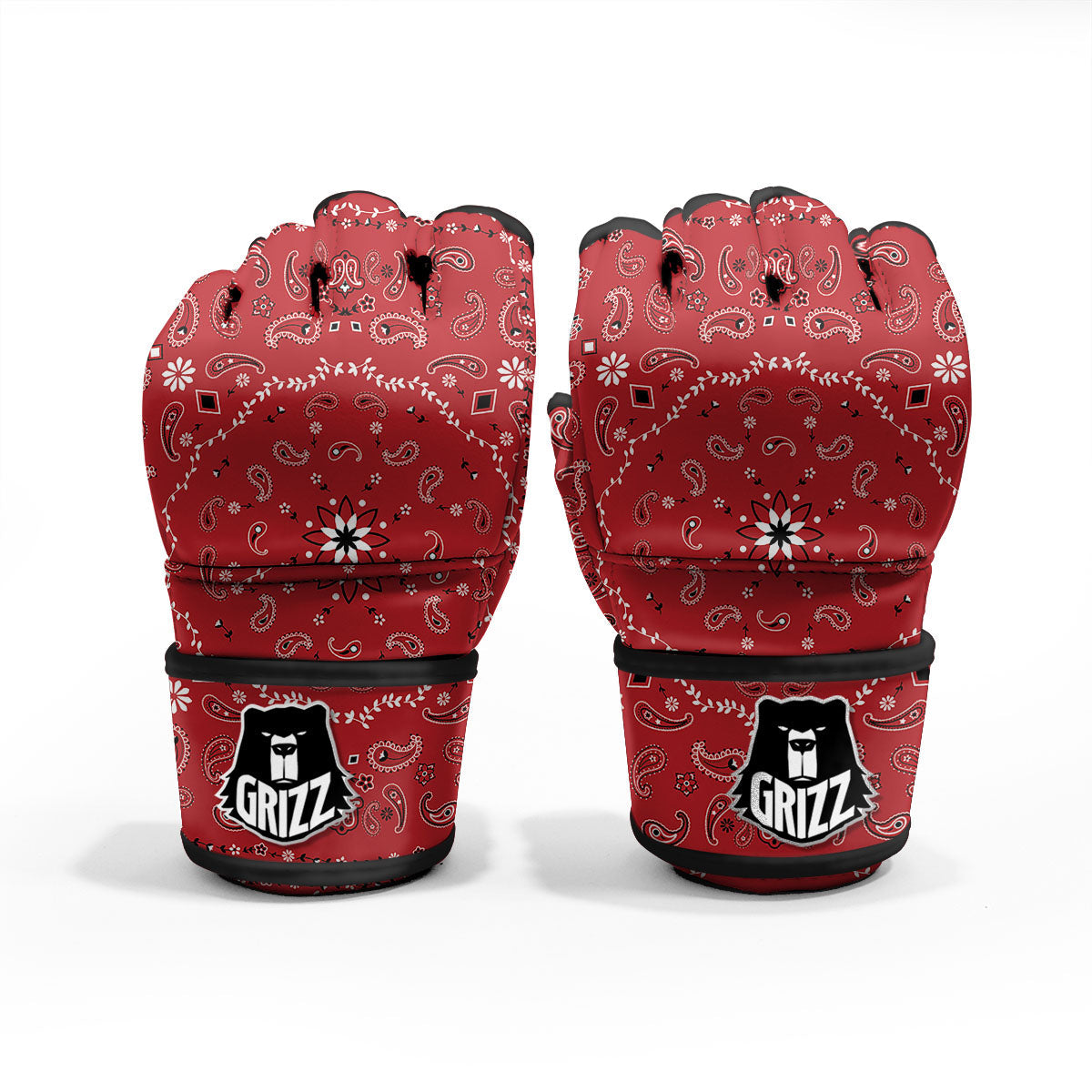 Bandana White And Red Print MMA Gloves-grizzshop