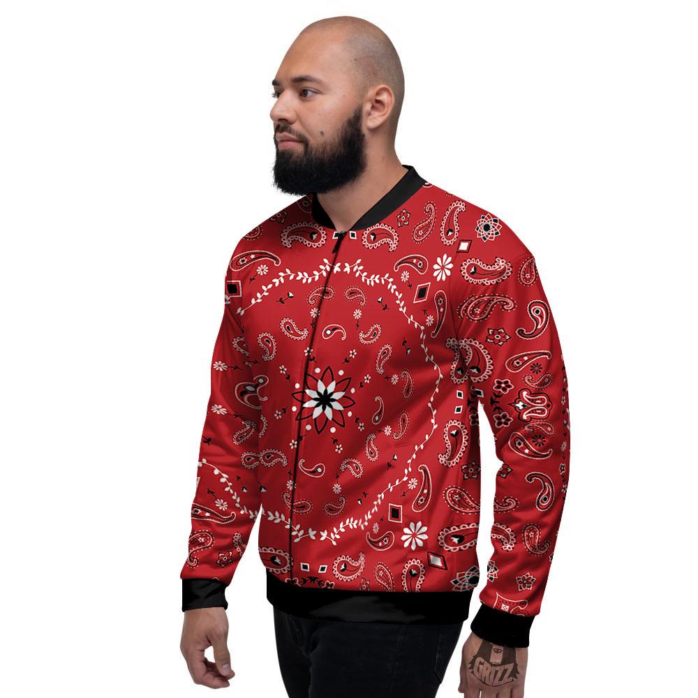 Bandana White And Red Print Men's Bomber Jacket-grizzshop